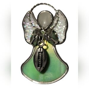 Ganz Stained Glass Football Angel Suncatcher Green Football Fan Gift